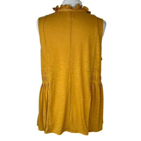 Terra & Sky Sleeveless Blouse Womens Size 1X Mustard Yellow Tie Front - Picture 2 of 10